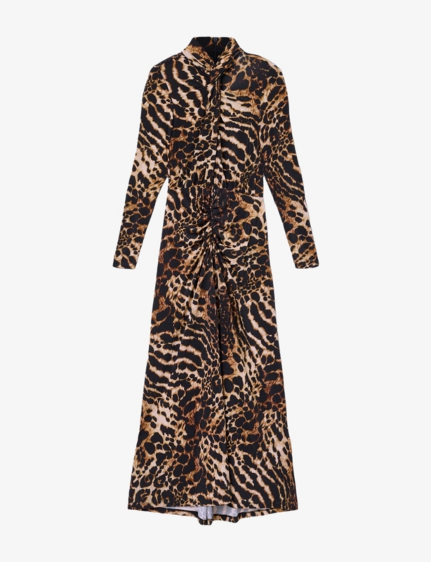 Mina Leopard-Print Ruched-Front Stretch-Jersey Midi Dress