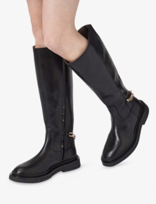 Allsaints Womens Escher Chain Flat Black Knee-high Boots Eur 40 / 7 Uk In Black