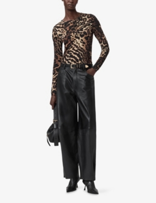 ALLSAINTS: Katlyn Leopard-Print Long-Sleeve Stretch-Jersey Top