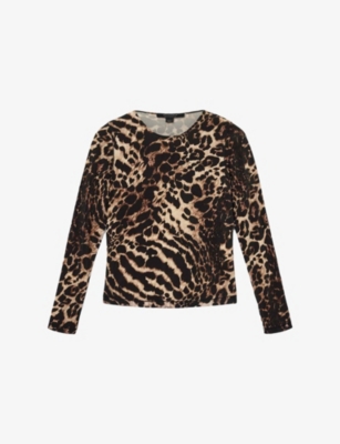 ALLSAINTS: Katlyn Leopard-Print Long-Sleeve Stretch-Jersey Top
