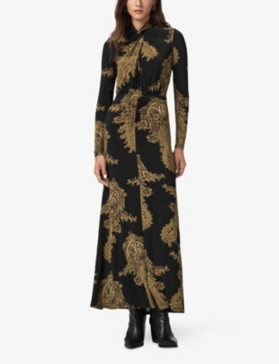 Allsaints Womens Mina Graphic-print Stretch-jersey Maxi Dress Ella Black In Multi