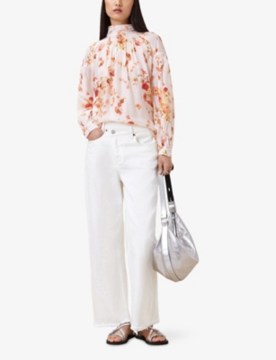 ALLSAINTS: Pearla Floral-Print Tie-Neck Silk-Blend Blouse