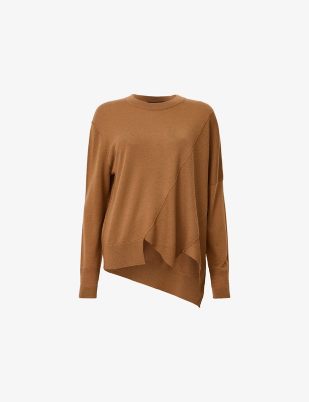 Isla Crewneck Asymmetric-Hem Merino-Wool Jumper