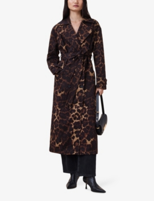 Allsaints Womens Leopard Brown Abel Leopard-print Cotton Trench Coat In Animal Print
