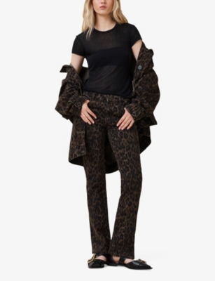 Allsaints Womens Leppo Brown Haldan Leopard-print Stretch-denim Jeans