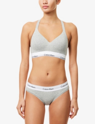 Calvin Klein Womens Grey Heather Icon Modal Lift Cotton-blend Lift Bralette Xl In Gray