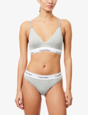 Calvin Klein Womens Grey Heather Icon Modal Cotton-blend Thong Xl In Gray