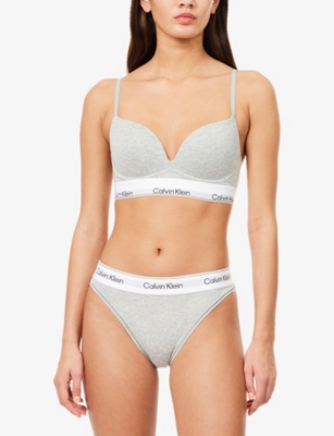 Calvin Klein Womens  Icon Branded Cotton And Modal-blend Tanga Briefs In Gray