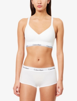 Calvin Klein Womens  Icon Branded Cotton And Modal-blend Boy Shorts In White