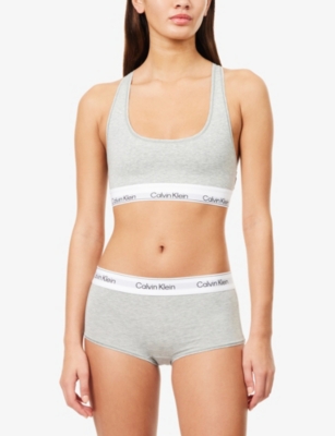 Calvin Klein Womens Grey Heather Icon Cotton And Modal-blend Boy Shorts Xl In Gray