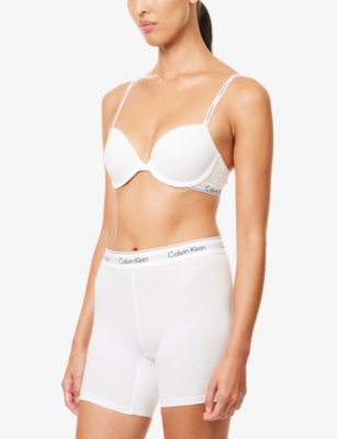 Calvin Klein Womens White Icon Branded-waistband  Stretch-cotton Blend Boxer Brief In White