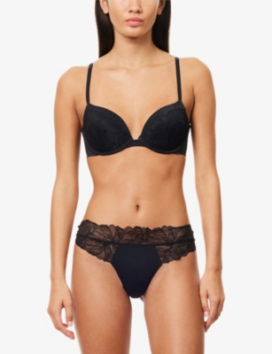 Calvin Klein Womens Perfectly Fit Lace Stretch-woven Push-up Bra Black In Brown