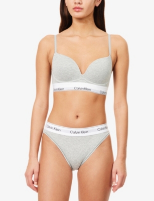 CALVIN KLEIN: Icon Branded Cotton and Modal-Blend Plunge Bra