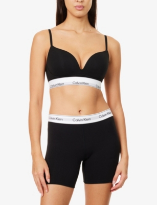 Calvin Klein Womens Black Icon Cotton And Modal-blend Plunge Bra In Black