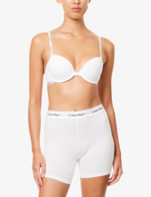 Calvin Klein Womens White Icon Moulded-cups Stretch-cotton Blend Bra In White
