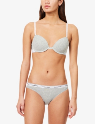 Calvin Klein Womens  Icon Branded Cotton And Modal-blend Demi Bra In Gray