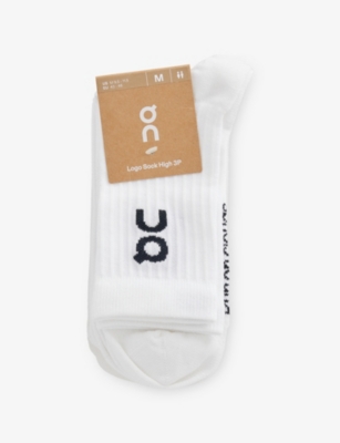 ON: Logo Ribbed Pack Of Three Stretch-Cotton Blend Socks