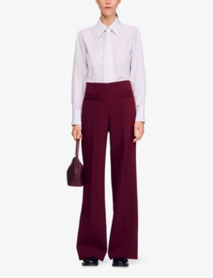 Sandro Womens Bordeaux Wide-leg High-rise Wool-blend Trousers In Burgundy