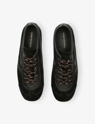 Dries Van Noten Suede Texture Sneakers Featuring Contrast Stitching In Black