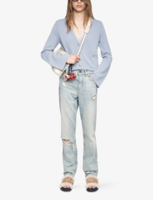 Zadig & Voltaire Womens Light Blue Nolly V-neck Button-down Wool And Cashmere-blend Cardigan In Blue