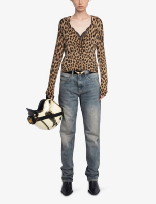 Zadig & Voltaire Womens Daim Manala Leopard-print Long-sleeve Cashmere Cardigan