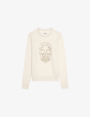 Zadig & Voltaire Womens Ecru Miss Round-neck Skull-embellished Cashmere Jumper In Neutral