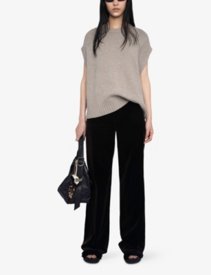 Zadig & Voltaire Womens Avoine Contrast-edge Relaxed-fit Sleeveless Wool And Cashmere-blend Jumper In Gray