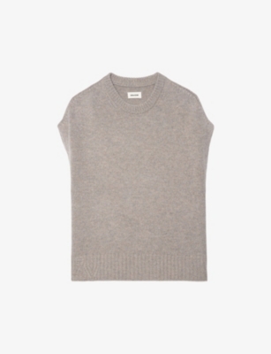 Zadig & Voltaire Womens Avoine Contrast-edge Relaxed-fit Sleeveless Wool And Cashmere-blend Jumper In Gray