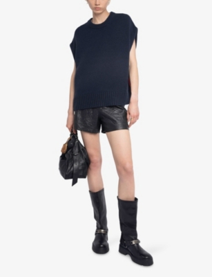 Zadig & Voltaire Womens Encre Contrast-edge Relaxed-fit Sleeveless Wool And Cashmere-blend Jumper In Blue
