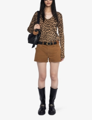 Zadig & Voltaire Womens Daim Manala Leopard-print Long-sleeve Cashmere Cardigan