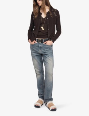 Zadig & Voltaire Womens Dark Chocolate Missya Rhinestone-embellished Button-down Cashmere Cardigan Xs In Burgundy