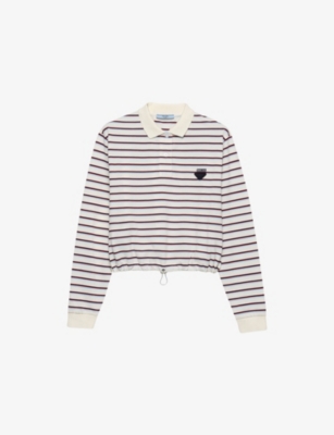 PRADA: Striped Logo-Patch Cotton Pique Polo Shirt