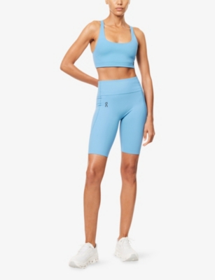 On Womens Niagara Studio Scoop-neck Embossed-logo Performance Bra In Blue