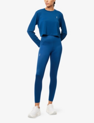 On Womens Tempest Cropped Logo-print Woven Top Xl In Blue