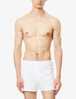 Hanro Mens White Sea Island Cotton Boxer Trunks Xl In White
