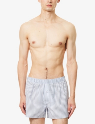 Hanro Mens Light Grey Stripe Fancy Relaxed-fit Cotton Boxer Shorts Xxl In Blue