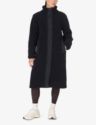 Sweaty Betty Womens Black Navigate Funnel-neck Sherpa Coat In Black