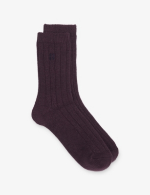 Sweaty Betty Womens Cosy Logo-embroidered Knitted Wool And Cashmere-blend Socks Neptune Purple In Black