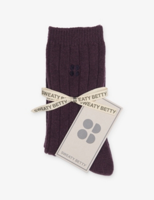 Sweaty Betty Womens Cosy Logo-embroidered Knitted Wool And Cashmere-blend Socks Neptune Purple In Black