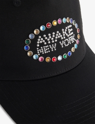 Awake Ny Mens Black Gem Studded-brand Cotton Trucker Hat In Black