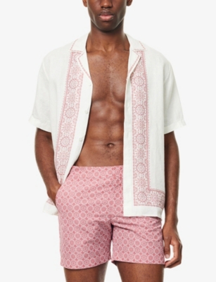 Orlebar Brown Mens Dark Ruby Bulldog Patterned  Swim Shorts In Pink