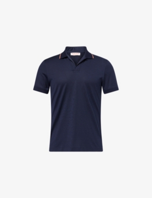 Orlebar Brown Mens Night Iris Felix Tipping Cotton-blend Knit Polo Shirt In Blue