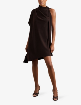REISS: Ellery Draped One-Shoulder Woven Mini Dress