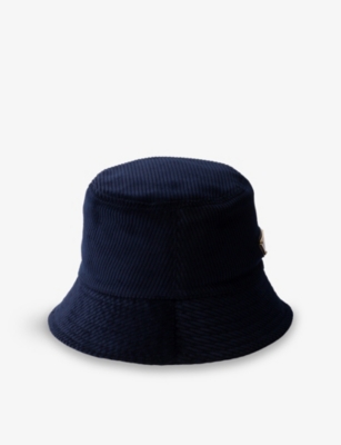 Prada Womens Blue Logo-plaque Corduroy Bucket Hat In Blue