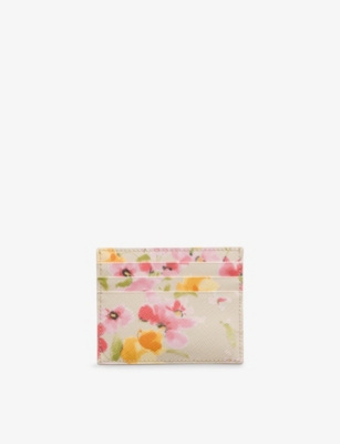 Prada Womens Neutral Floral Print Saffiano Leather Card Holder In Neutral