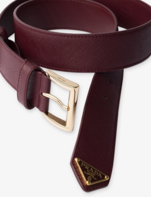 Prada Womens Burgundy Brand-plaque Saffiano-leather Belt In Burgundy