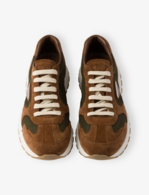 Prada Suede-panelled Low-top Sneakers In Brown