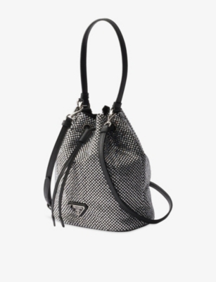 Prada Crystal-studded Mini Satin Bucket Bag In Multi