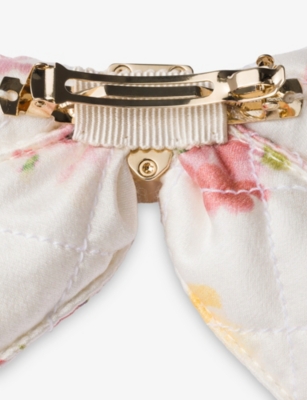 Prada Womens Pink Floral-print Quilted Satin Hair Clip In Pink