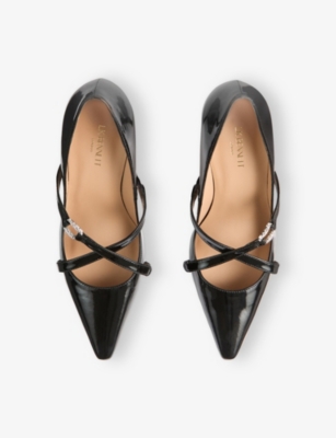 Lk Bennett Womens Bla-black Larna Strap-embellished Heeled Patent-leather Courts In Black